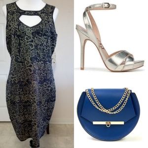 🆕️⬇️🎉HOST PICK🎉Alberto Makali Navy Embroidered Cutout Dress